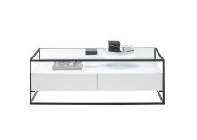 Couchtisch >EVORA< 2 Schübe, Ablage, weiss / Glas - 120x40x60 (BxHxT)
