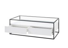 Couchtisch >EVORA< 2 Schübe, Ablage, weiss / Glas - 120x40x60 (BxHxT)