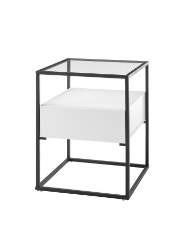 Beistelltisch >EVORA< Schublade, weiss, Holzwerkstoff / Metall - 43x54x43cm (BxHxT)