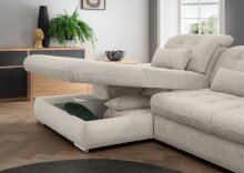 Polstergarnitur >Riordan< Schlaffunktion, Stauraum, Webstoff Corto beige - 314x104x184 (BxHxT)