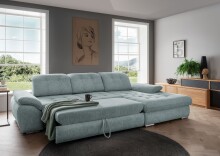 Polstergarnitur >Riordan< Schlaffunktion, Stauraum, Webstoff Corto mint - 314x104x184 (BxHxT)