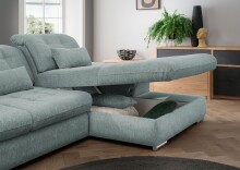 Polstergarnitur >Riordan< Schlaffunktion, Stauraum, Webstoff Corto mint - 314x104x184 (BxHxT)