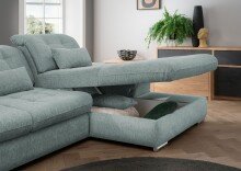 Polstergarnitur >Riordan< Schlaffunktion, Stauraum, Webstoff Corto mint - 314x104x184 (BxHxT)