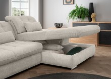 Polstergarnitur >Riordan< Schlaffunktion, Stauraum, Webstoff Corto beige - 314x104x184 (BxHxT)