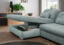 Polstergarnitur >Riordan< Schlaffunktion, Stauraum, Webstoff Corto mint - 314x104x184 (BxHxT)