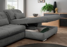 Polstergarnitur >Riordan< Schlaffunktion, Stauraum, Webstoff grau/braun - 314x104x184 (BxHxT)