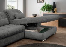 Polstergarnitur >Riordan< Schlaffunktion, Stauraum, Webstoff grau/braun - 314x104x184 (BxHxT)