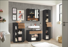 Hochschrank >Liguria< 1 Tür, 2 Schübe, anthrazit / evoke eiche Dekor - 38x191x35cm (BxHxT)