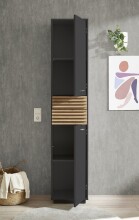 Hochschrank >Liguria< 1 Tür, 2 Schübe, anthrazit / evoke eiche Dekor - 38x191x35cm (BxHxT)