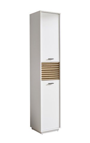 Hochschrank >Liguria< 2 Türen, 2 Schübe, weiß / evoke eiche Dekor - 38x191x35cm (BxHxT)