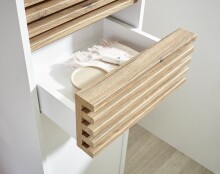 Hochschrank >Liguria< 2 Türen, 2 Schübe, weiß / evoke eiche Dekor - 38x191x35cm (BxHxT)