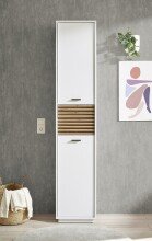 Hochschrank >Liguria< 2 Türen, 2 Schübe, weiß / evoke eiche Dekor - 38x191x35cm (BxHxT)