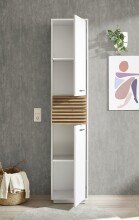 Hochschrank >Liguria< 2 Türen, 2 Schübe, weiß / evoke eiche Dekor - 38x191x35cm (BxHxT)