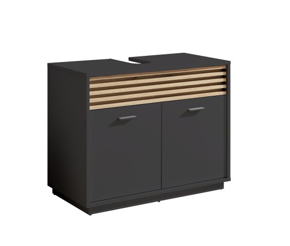 Waschbeckenunterschrank >Liguria< Anthrazit / Evoke Eiche Dekor - 80x64x40 (BxHxT)