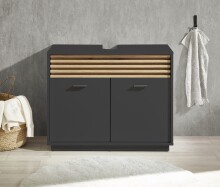 Waschbeckenunterschrank >Liguria< Anthrazit / Evoke Eiche Dekor - 80x64x40 (BxHxT)