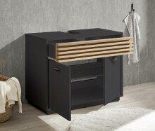 Waschbeckenunterschrank >Liguria< Anthrazit / Evoke Eiche Dekor - 80x64x40 (BxHxT)