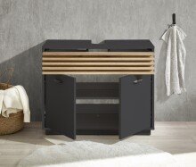 Waschbeckenunterschrank >Liguria< Anthrazit / Evoke Eiche Dekor - 80x64x40 (BxHxT)