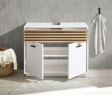 Waschbeckenunterschrank >Liguria< in Weiß / Evoke Eiche Dekor - 80x64x40 (BxHxT)