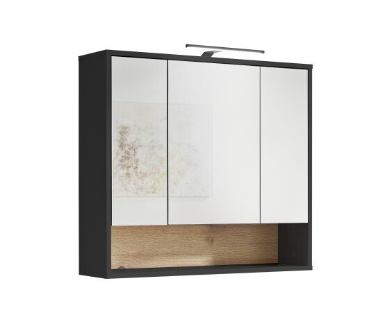 Badezimmerspiegelschrank >Liguria< in Anthrazit / Evoke Eiche - 80x72x21 (BxHxT)