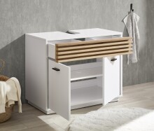 Badezimmer-Set >Liguria< (2-tlg.) in Weiß / Evoke Eiche Dekor - 80x191x40 (BxHxT)