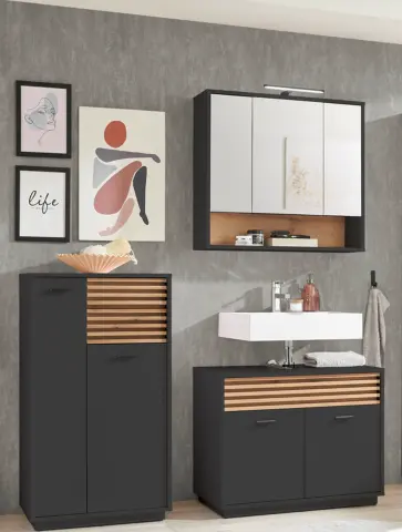Badezimmer-Set >Liguria< (3-tlg.) in Anthrazit / Evoke Eiche Dekor - 160x191x40 (BxHxT)