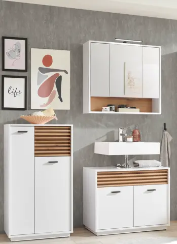 Badezimmer-Set >Liguria< (3-tlg.) in Weiß / Evoke Eiche Dekor - 160x191x40 (BxHxT)