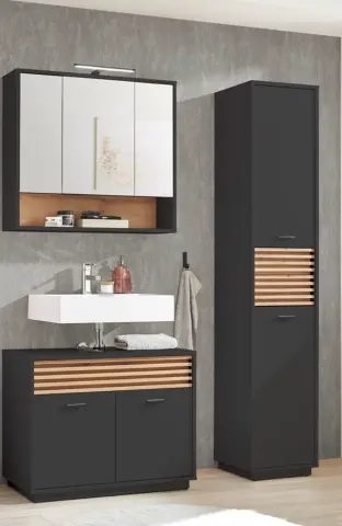 Badezimmer-Set >Liguria< (3-tlg.) in Anthrazit / Evoke Eiche Dekor - 140x191x40 (BxHxT)