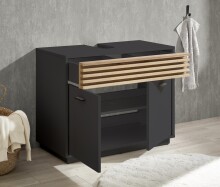 Badezimmer-Set >Liguria< (3-tlg.) in Anthrazit / Evoke Eiche Dekor - 140x191x40 (BxHxT)