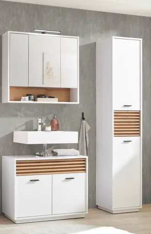 Badezimmer-Set >Liguria< (3-tlg.) in Weiß / Evoke Eiche Dekor - 140x191x40 (BxHxT)