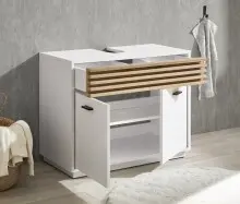 Badezimmer-Set >Liguria< (3-tlg.) in Weiß / Evoke Eiche Dekor - 140x191x40 (BxHxT)