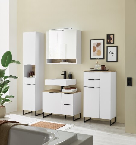 Badezimmer-Set >Denver< (4-tlg.) in weiß / Evoke Eiche Dekor - 220x195x35 (BxHxT)