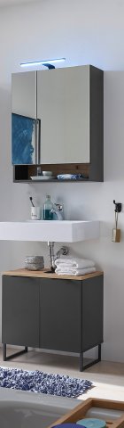 Badezimmer-Set >Denver< (2-tlg.) in schwarz / Evoke Eiche Dekor - 60x195x35 (BxHxT)