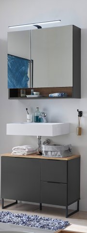 Badezimmer-Set >Denver< (2-tlg.) in schwarz / Evoke Eiche Dekor - 80x195x35 (BxHxT)