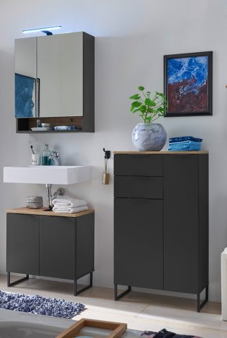 Badezimmer-Set >Denver< (3-tlg.) in schwarz / Evoke Eiche Dekor - 140x195x35 (BxHxT)