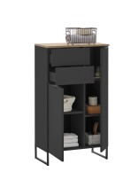 Badezimmer-Set >Denver< (3-tlg.) in schwarz matt / Evoke Eiche Dekor - 160x195x35 (BxHxT)