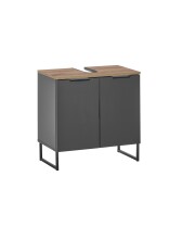 Badezimmer-Set >Denver< (3-tlg.) in schwarz matt / Evoke Eiche Dekor - 120x195x35 (BxHxT)