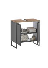 Badezimmer-Set >Denver< (3-tlg.) in schwarz matt / Evoke Eiche Dekor - 120x195x35 (BxHxT)