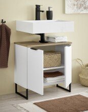 Badezimmer-Set >Denver< (3-tlg.) in weiß matt / Evoke Eiche Dekor - 120x195x35 (BxHxT)