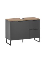 Badezimmer-Set >Denver< (3-tlg.) in schwarz matt / Evoke Eiche Dekor - 140x195x35 (BxHxT)