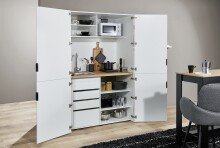 Miniküche >Heidelberg< 4 Türen, 3 Schübe, Weiß, kompakt & funktional - 124x200x70cm (BxHxT)