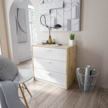 Kombikommode >Kommo< Schreibtisch Asteiche Dekor / Artik Weiß - 130x75x40 (BxHxT)