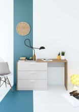 Kombikommode >Kommo< Schreibtisch Asteiche Dekor / Artik Weiß - 130x75x40 (BxHxT)