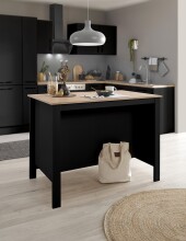 Kochinsel >Sugar< 4 Fächer, Schwarz / Artisan Eiche Dekor - 124x90x75 (BxHxT)