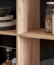 Kochinsel >Sugar< 4 Fächer, Schwarz / Artisan Eiche Dekor - 124x90x75 (BxHxT)