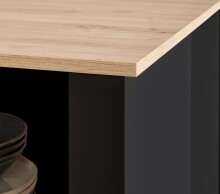 Kochinsel >Sugar< 4 Fächer, Schwarz / Artisan Eiche Dekor - 124x90x75 (BxHxT)