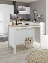 Kochinsel >Sugar< 4 Fächer, Weiß / Artisan Eiche Dekor - 124x90x75 (BxHxT)