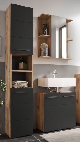 Badezimmer-Set >Vista< (3-tlg.) in Viking Oak / Schwarz - 115x190x31 (BxHxT)
