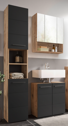 Badezimmer-Set >Vista< (3-tlg.) in Viking Oak / Schwarz - 120x190x31 (BxHxT)