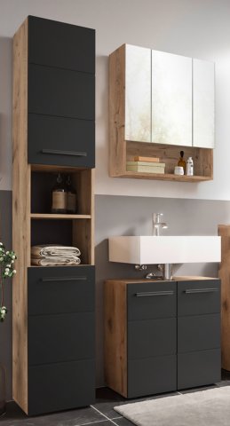 Badezimmer-Set >Vista< (3-tlg.) in Viking Oak / Schwarz - 120x190x31 (BxHxT)