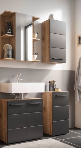 Badezimmer-Set >Vista< (4-tlg.) in Viking Oak / Schwarz  - 115x190x31 (BxHxT)